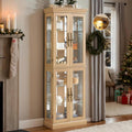 71' Lighted Curio Cabinet with 6 Adjustable Shelves, Vintage Glass Display Case, Tempered Glass Doors, Tall Wine Bar Cabinet for Living Room Liquor Storage, Bulb Included