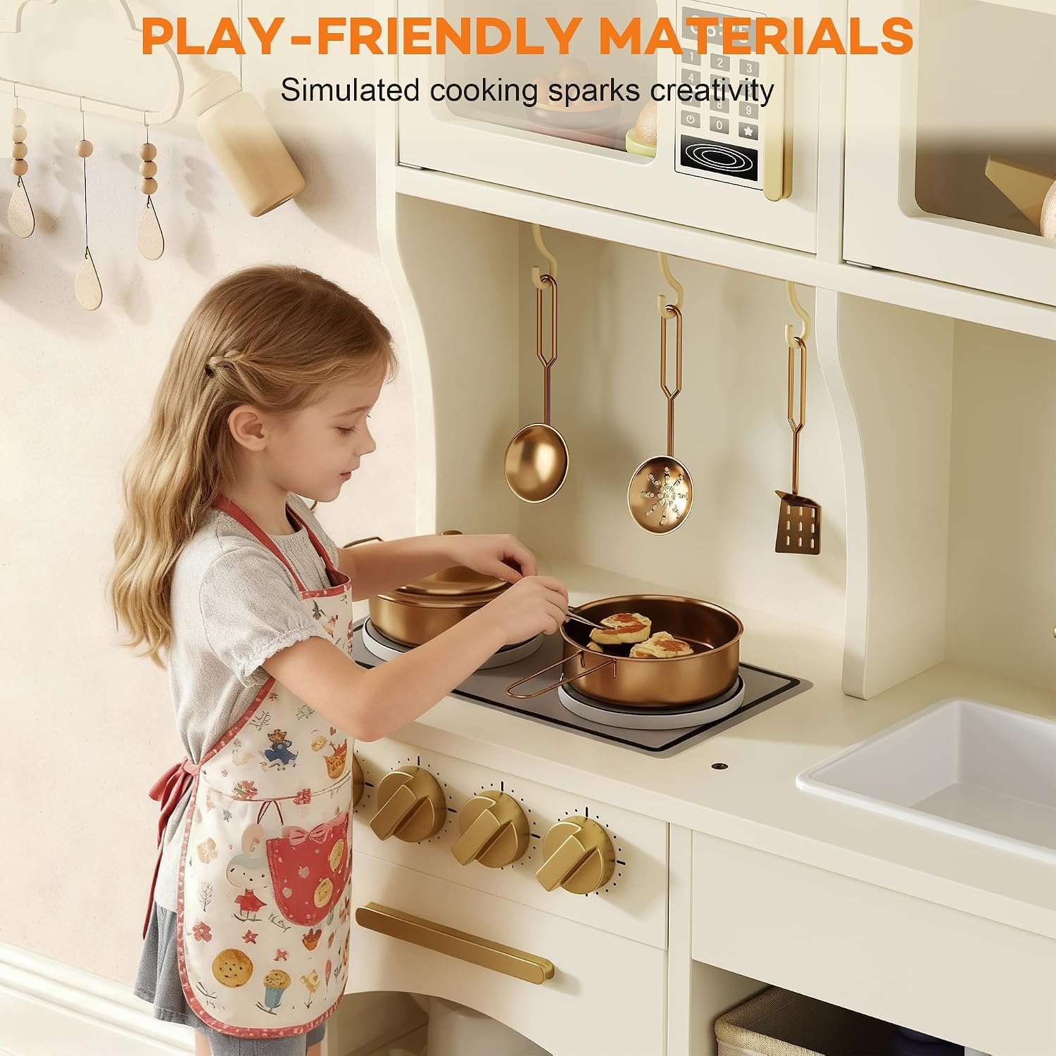 knoworld Play Kitchen for Kids, Wooden Toy Kitchen Set with Smart Storage & Accessories, Toddler Kitchen Playset with Stove & Oven, Pretend Play Set, Gift for Ages 3+, White