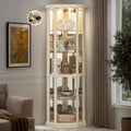 Corner Curio Cabinet, 70' H Lighted Glass Display Cage with Tempered Glass Doors and 5 Adjustable Shelves, Light Bulb Inclued, Wine Bar China Cabinet for Living Room (White)