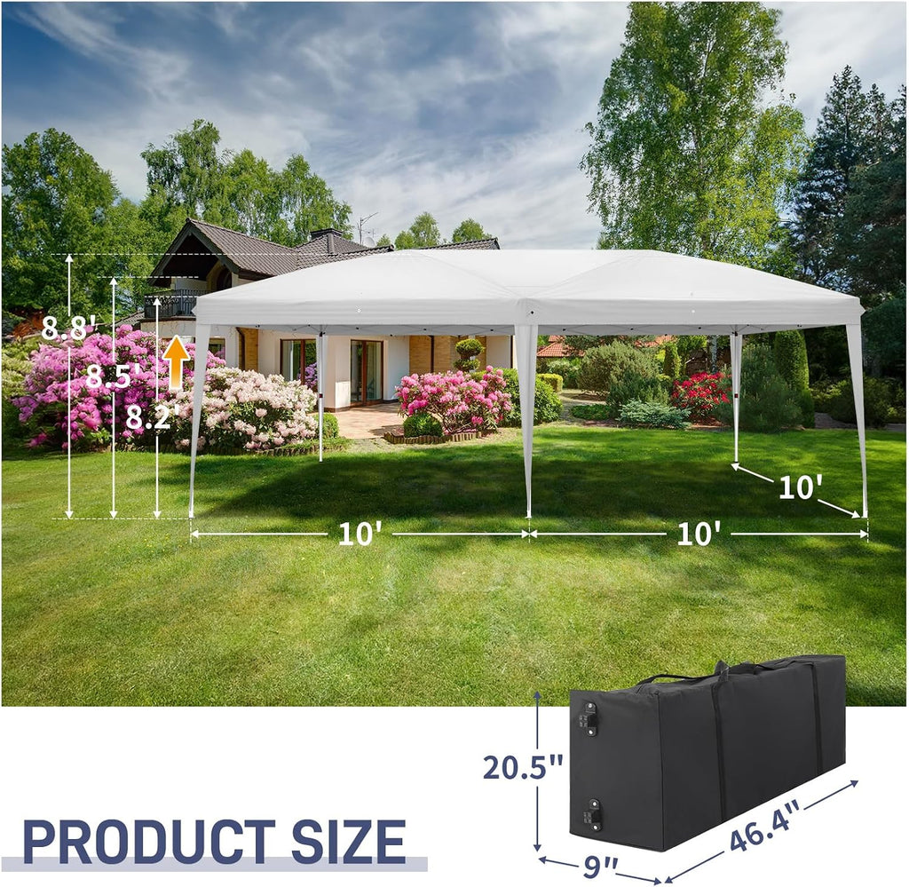 VINGLI 10x10 Pop Up Canopy Tent with Carry Bag and Sandbags, Outdoor Gazebo Canopy 10x10 Party Tent Commercial for Party, Event (White, 10x20ft)