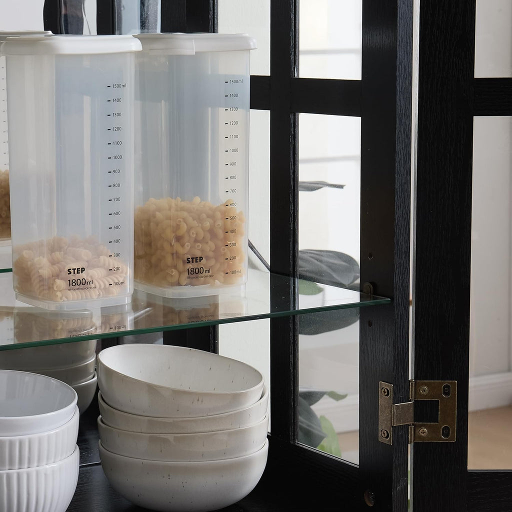 68' H Lighted Curio Display Cabinet Display Case,Wooden Glass Cabinet w/ 4 Adjustable Shelves & Glass Doors, 6 Tier Vintage Accent Storage Case w/Mirrored Back Pane for Home (Black)
