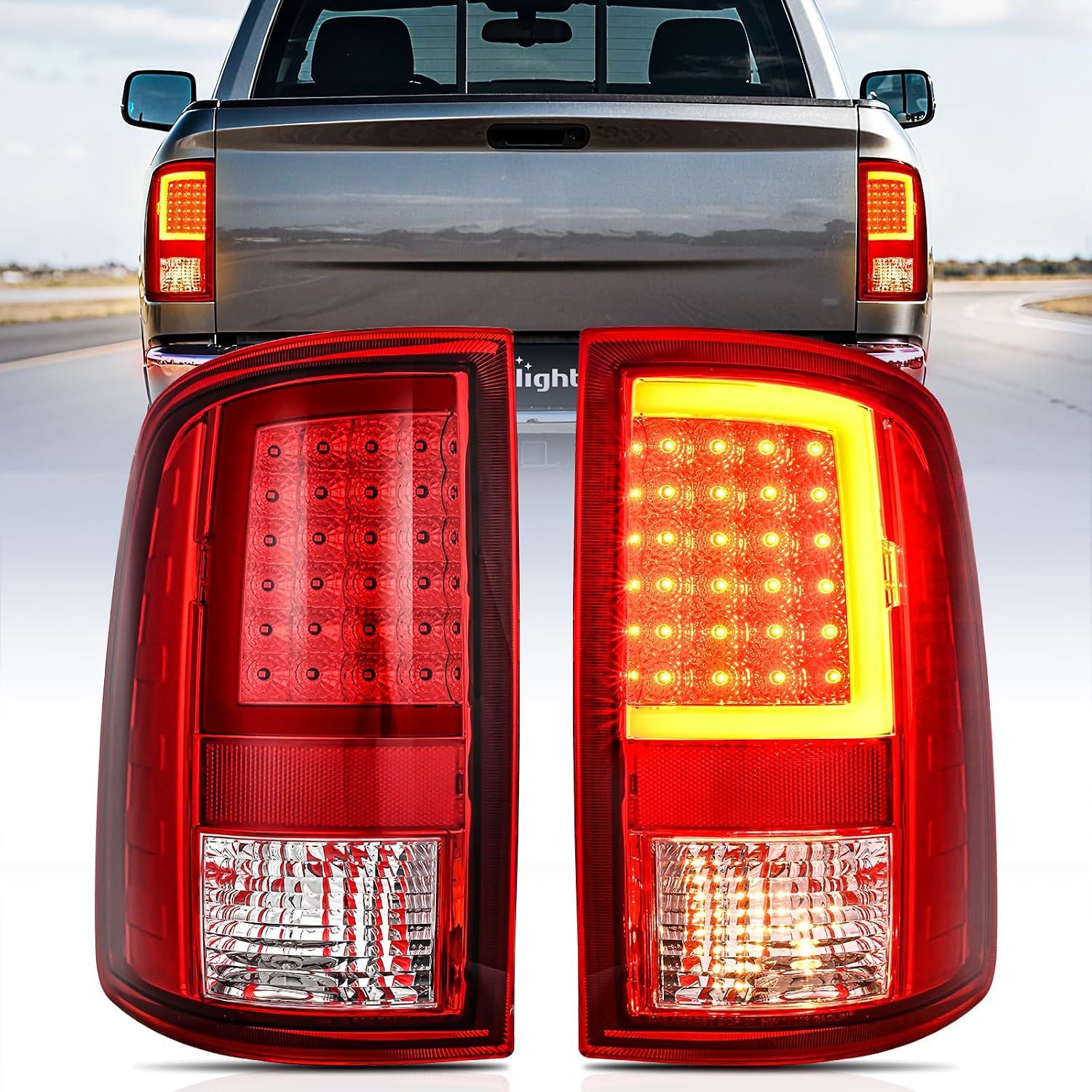 Nilight Taillight Assembly Compatible with 2009 2010 2011 2012 2013 2014 2015 2016 2017 2018 Dodge Ram 1500 2010-2018 Ram 2500 3500 Incandescent Type Upgrade LED Tube Tail Lights Rear Brake Lamps