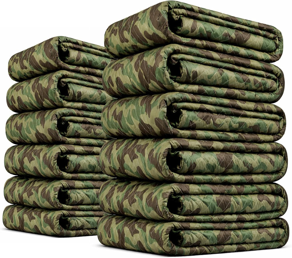 US Cargo Control Camo Moving Blankets 80'x72' MBCAMO, (65 lb/doz weight), Professional Quilted Large Moving Blankets, 12 Pack Utility Blankets, Use for Packing, Shipping, Hunting, Camping