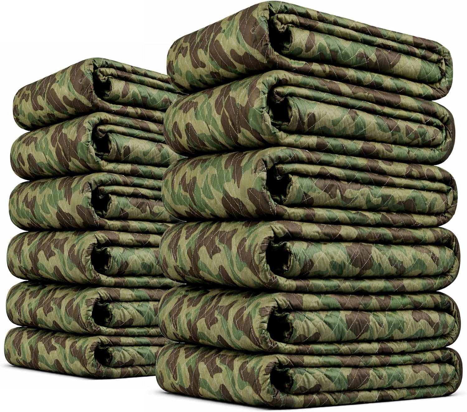 US Cargo Control Camo Moving Blankets 80'x72' MBCAMO, (65 lb/doz weight), Professional Quilted Large Moving Blankets, 12 Pack Utility Blankets, Use for Packing, Shipping, Hunting, Camping