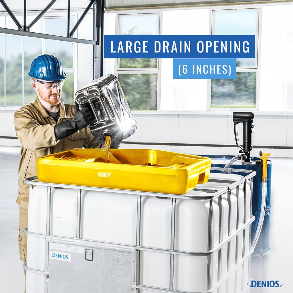 DENIOS® IBC Tote Funnel - Premium IBC Funnel chemically Resistant Polyethylene in Yellow – 1x - Large Drain Opening (4.9in) - Made in USA