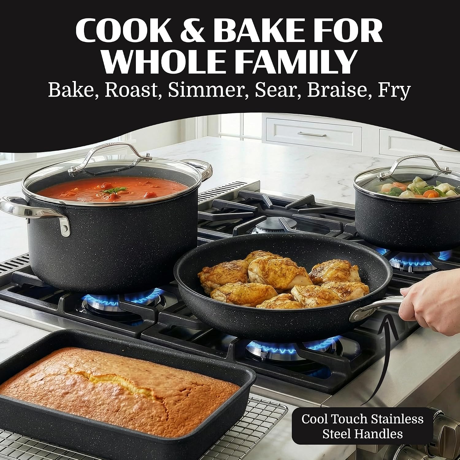 Granitestone Ceraluxe 20 Pc Ceramic Cookware Set Nonstick, Complete Pots and Pans Set Non Stick with 5 Pc Bakeware Set, Deep Frying Pan Set, & Steamer, Non Toxic PFOA Free, Oven & Dishwasher Safe