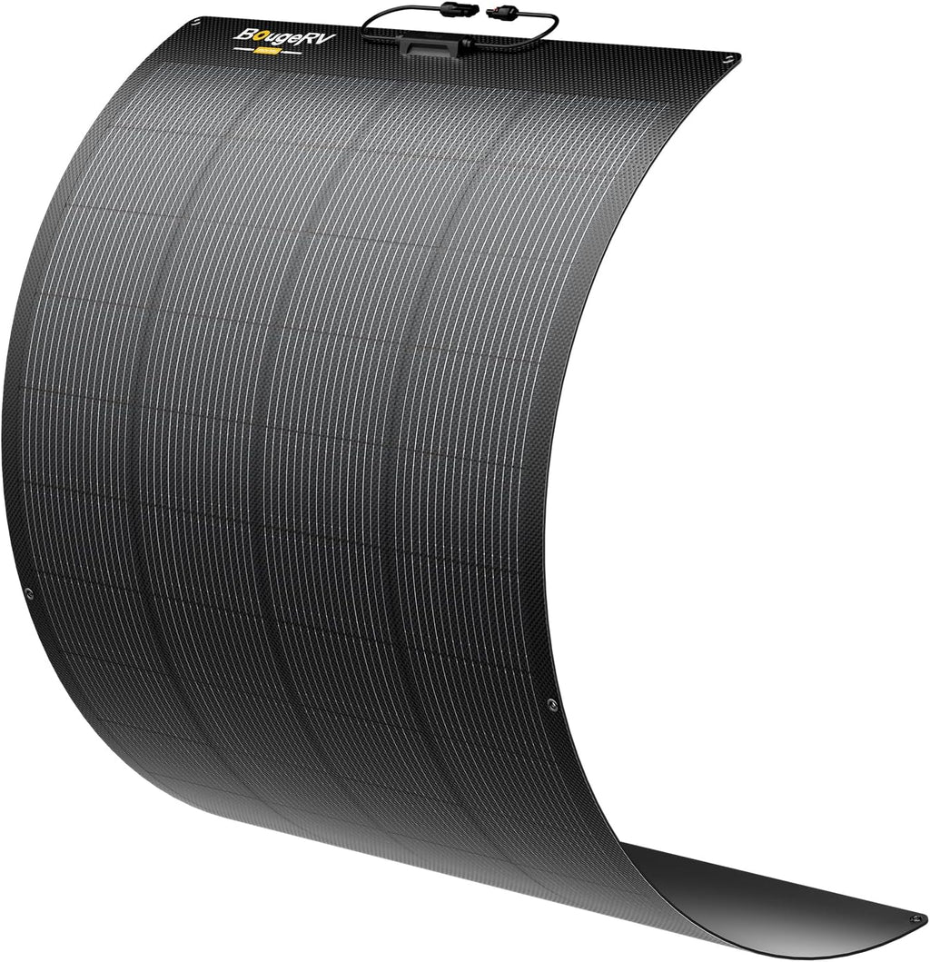 BougeRV Arch Pro 200 Watts Anti-Shading N-Type Fiberglass Flexible Solar Panel, Portable 24 Volts 16BB Mono Cell 25% High-Efficiency, Compact for RV Camping Home Boat Marine Curve Surface Black