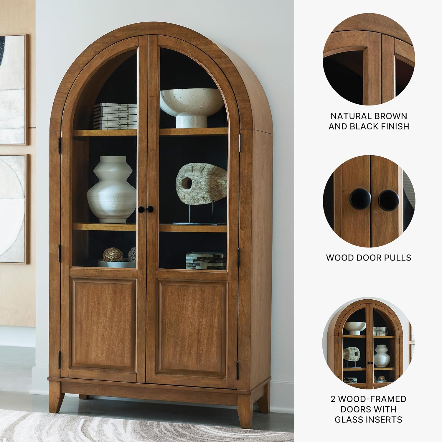 Signature Design by Ashley Dagandale Casual Accent Cabinet with Anti-Tipping and Adjustable Shelf, Light Brown & Black