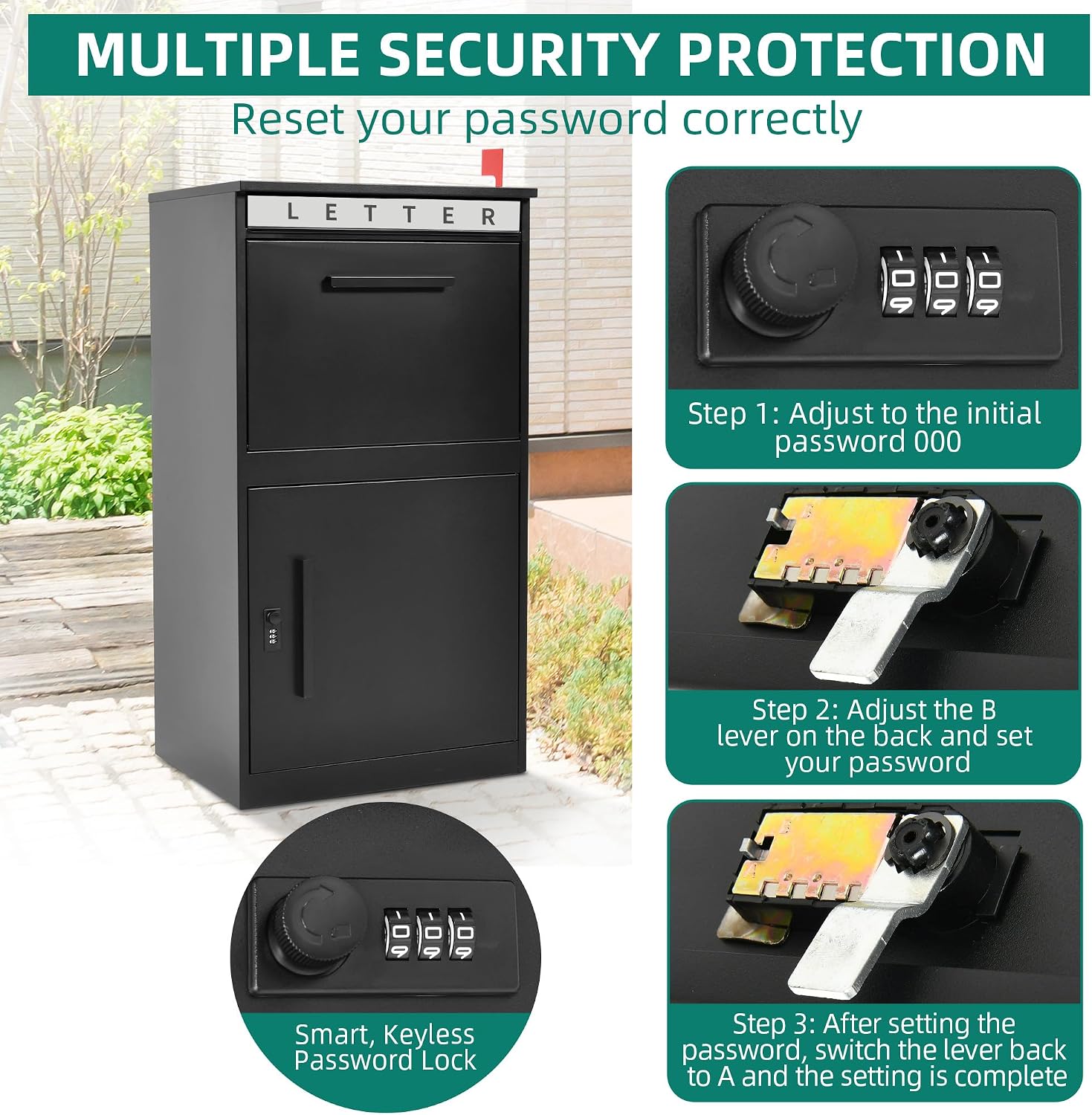 YITAHOME Package Delivery Boxes for Outside, 18.9x15x35.4 inch Large Parcel Drop Box with Coded Lock, Anti-Theft Lockable Waterproof Parcel Storage Box for House, Porch, Curbside, Black