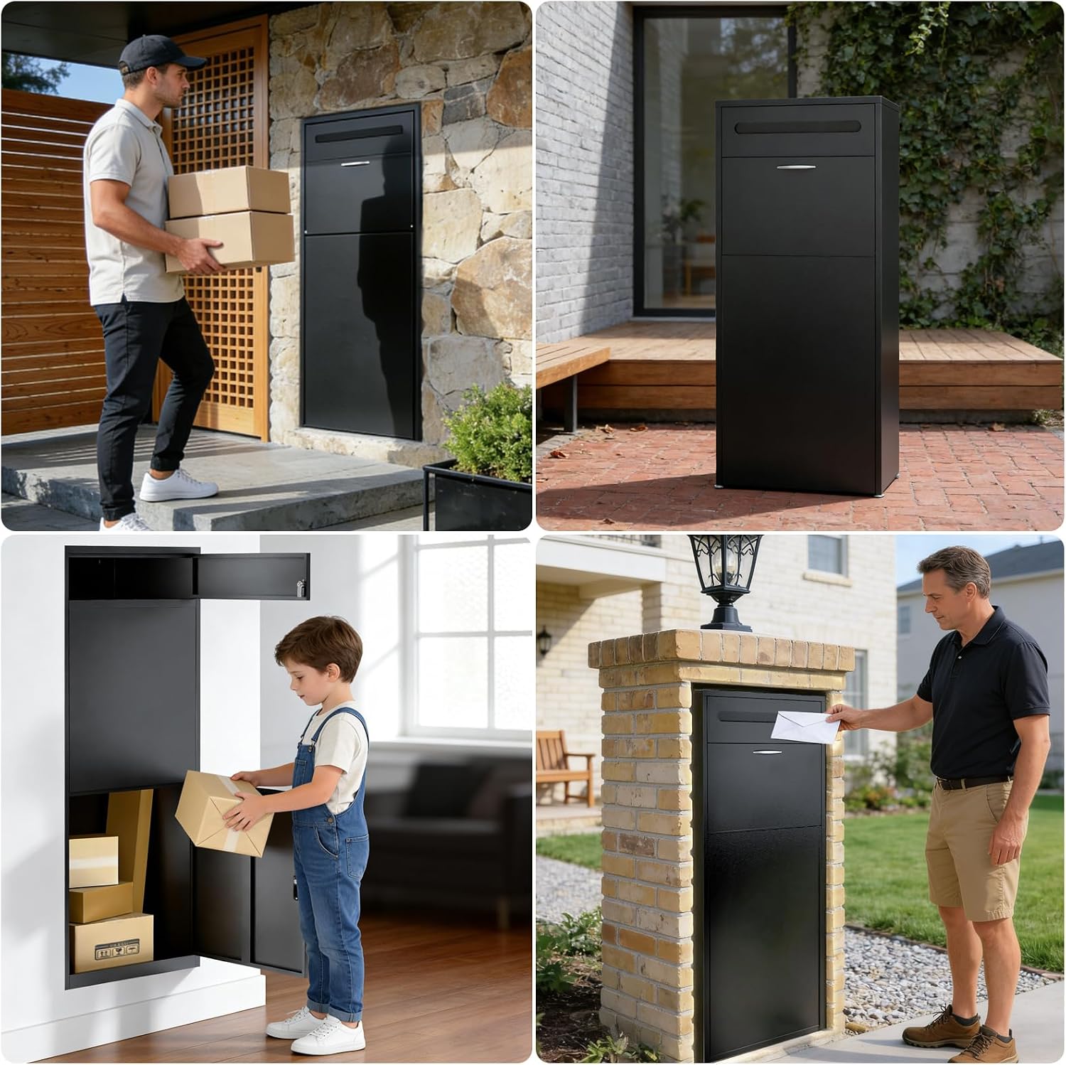 47IN Front in Back Out Package Delivery Box for Outside, Extra Large Parcel Drop Boxes with Secure Storage, Ultra Anti-Theft Parcel Mailbox Suitable for Home, Office, Shop, Business