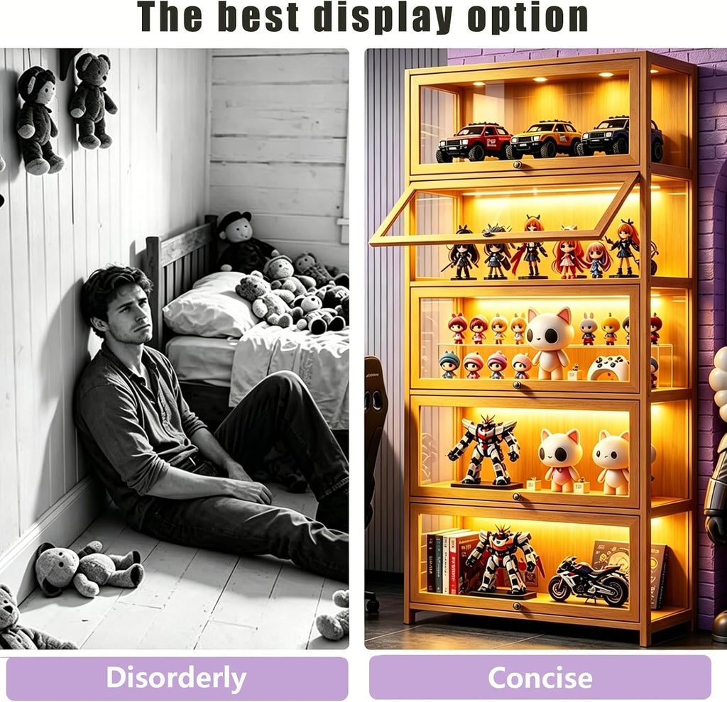 Curio Display Cabinet with Acrylic Glass Door, 5-Tier Display Case, Curio Cabinet & Bookcase for Collectibles, Display Shelf for Home, Reading Nook, Playroom, Living Room