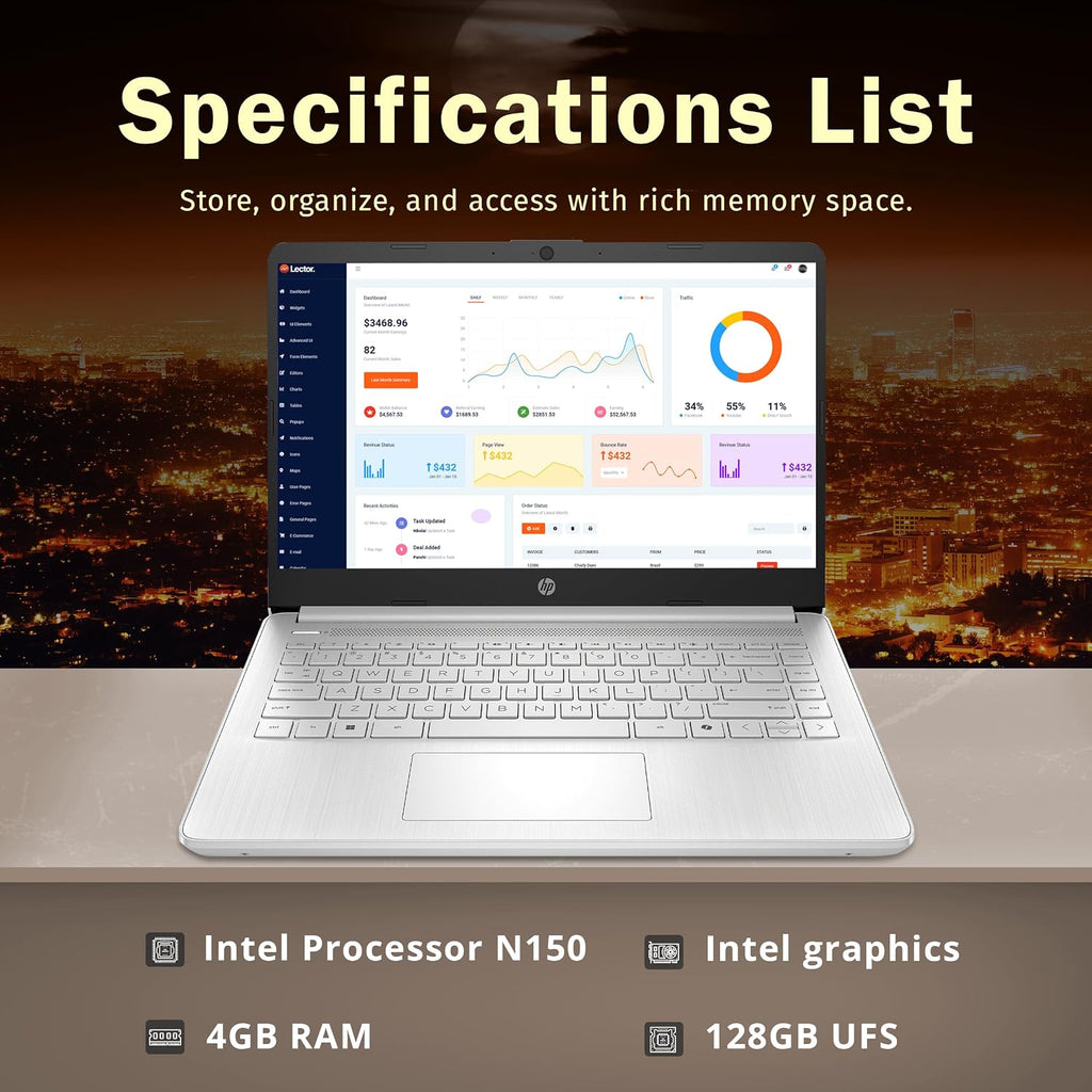HP Stream 14' HD Laptop, Intel Processor N150, 4GB RAM, 128GB UFS, Intel Graphics, Webcam, Wi-Fi 6, Copilot, Fast Charge, Windows 11, Silver (Renewed)