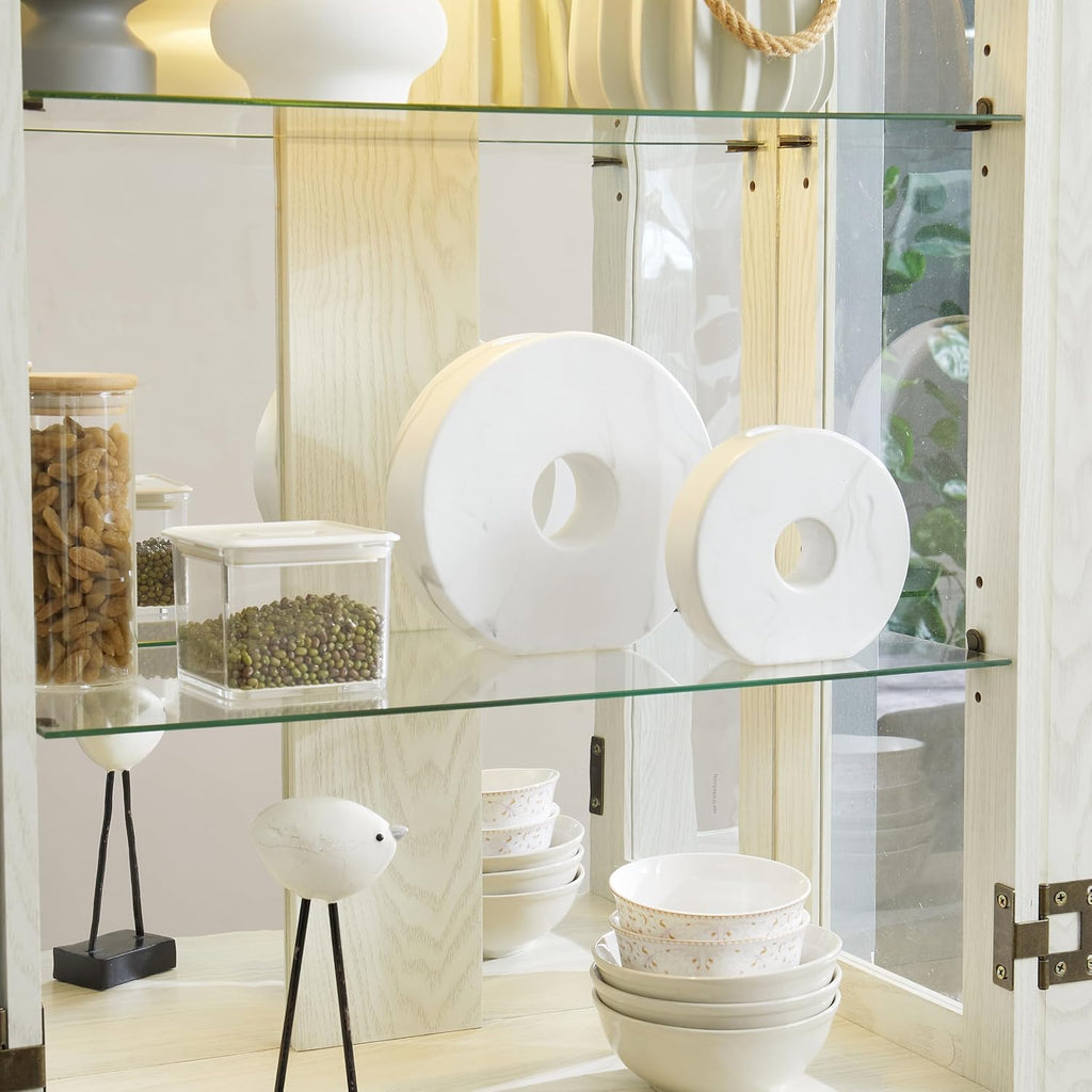 Ball & Cast Lighted Curio Cabinet,6-Tier Glass Display Cabinet with Adjustable Glass Shelves and Mirrored Back Panel for Living Room,Pantry Light Bulb Included,Antique White