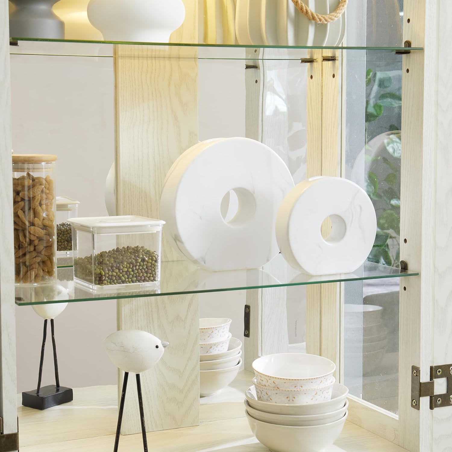 Ball & Cast Lighted Curio Cabinet,6-Tier Glass Display Cabinet with Adjustable Glass Shelves and Mirrored Back Panel for Living Room,Pantry Light Bulb Included,Antique White
