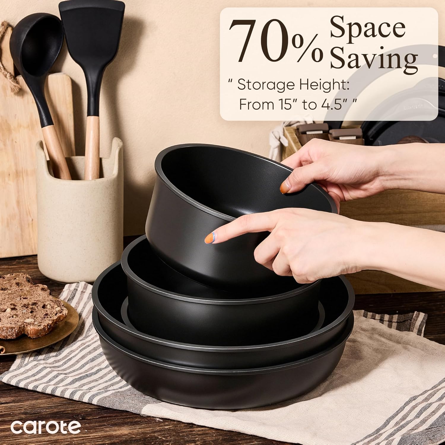 CAROTE 31pcs Nonstick Pots and Pans Set with Baking Pans Set, Cookware Sets with Detachable Handle, Kitchen Cooking Set - Camping Cookware, Dishwasher & Oven Safe, Induction Compatible
