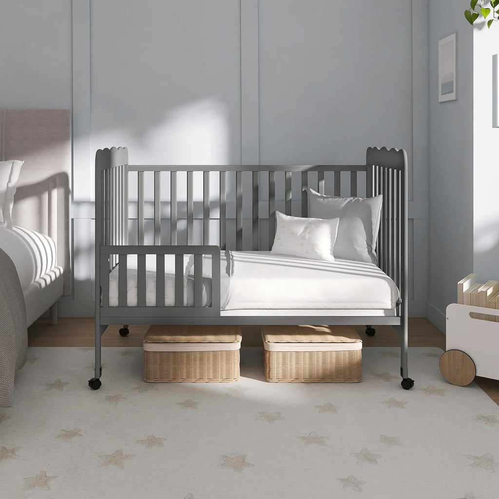 Dream On Me Carson Classic 3-in-1 Convertible Full-Size Baby Crib in Steel Grey, GreenGuard Gold & BSA, 4 Mattress Heights, Converts to Day & Toddler Bed, Locking Wheels, Classic Nursery Design