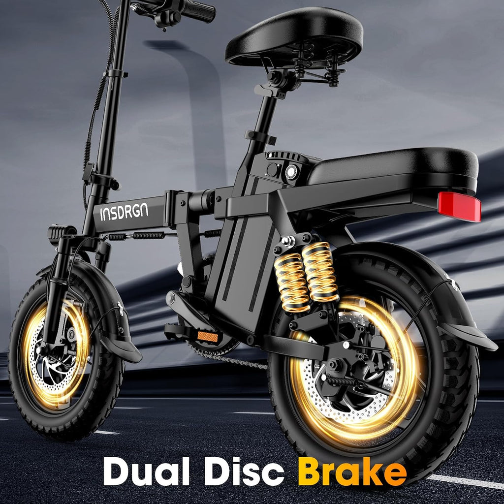 INSDRGN 14' Folding Electric Bike for Adults, Peak 1500W Motor,20MPH Max Speed,48V 16Ah Removable Battery Electric Bike, 35/62Miles Max Range, UL 2849 Certified E Bike