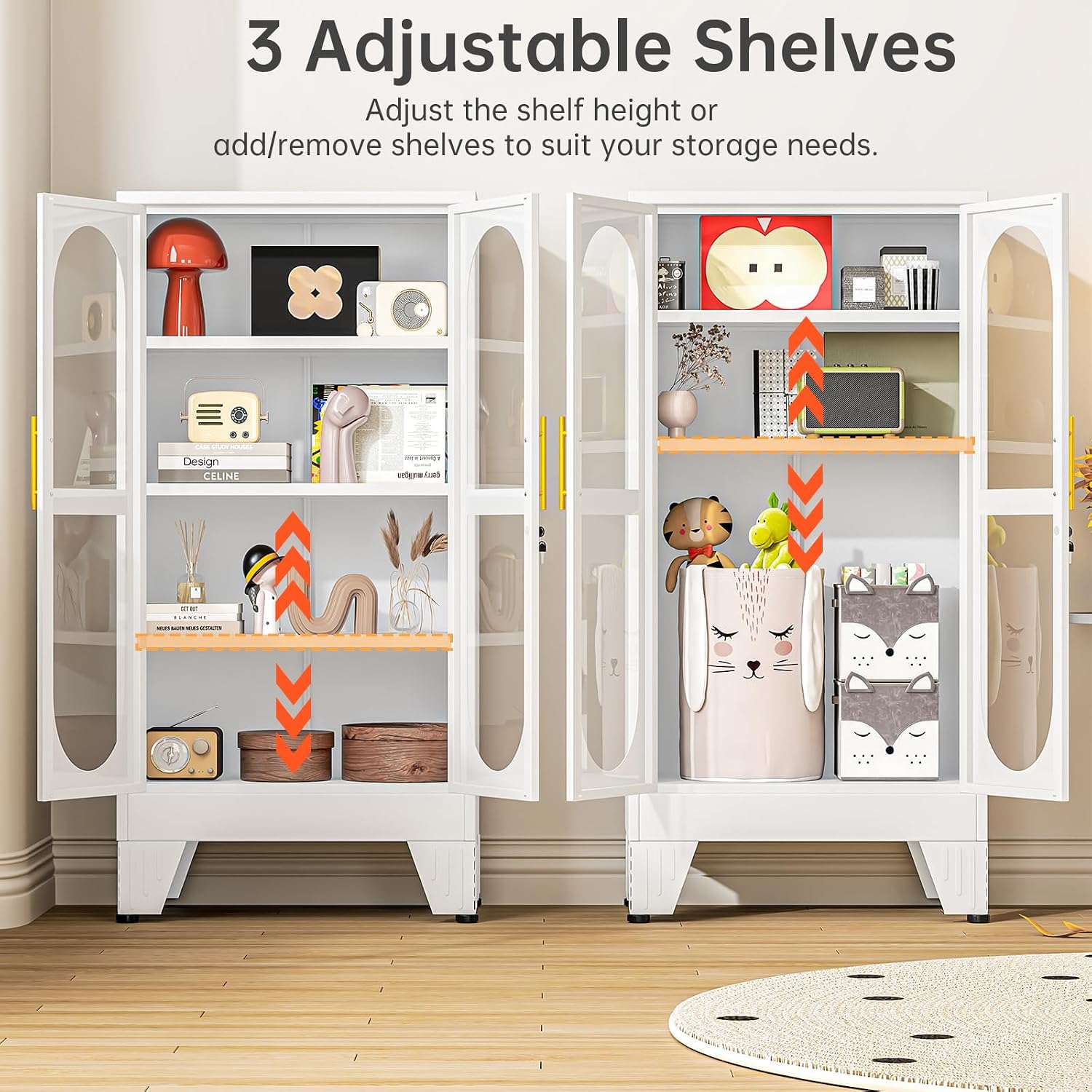 47'H Metal Display Cabinet with Glass Door and Lock, Tall Storage Cabinet with 3 Adjustable Shelves, 4 Tier Liquor Cabinet Metal Curio Cabinet Multi-Purpose Display Case for Collectibles Living Room