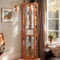 Corner Curio Cabinet, 70' H Lighted Glass Display Cage with Tempered Glass Doors and Adjustable Shelves, Bulb Inclued, Wine Bar China Cabinet for Living Room Liquor Storage (Dark Oak)