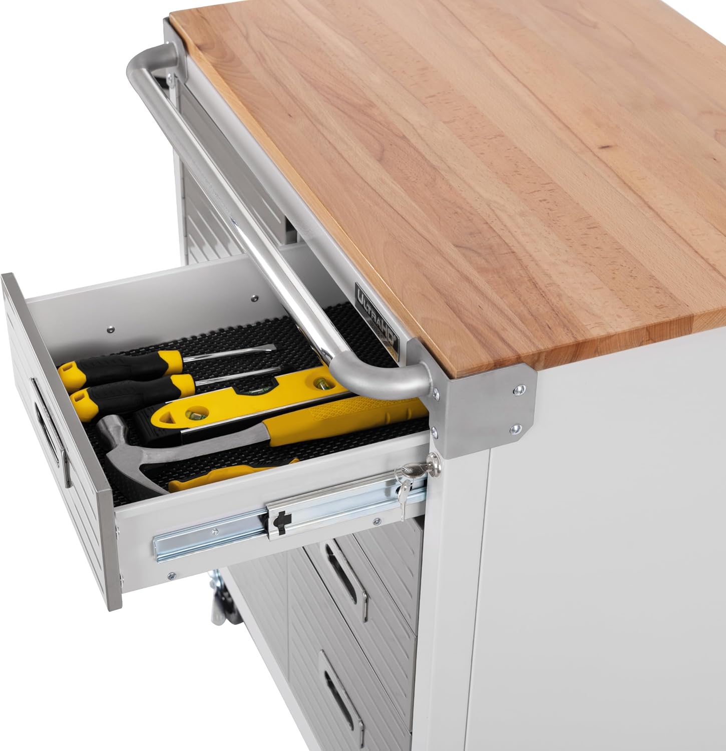 Seville Classics UltraHD Heavy Duty Rolling Cabinet Workbench Table w/Solid Wood Top, Workstation for Garage, Office, Workshop, Granite, 1-Door, 4-Drawer (28' W x 25' D)