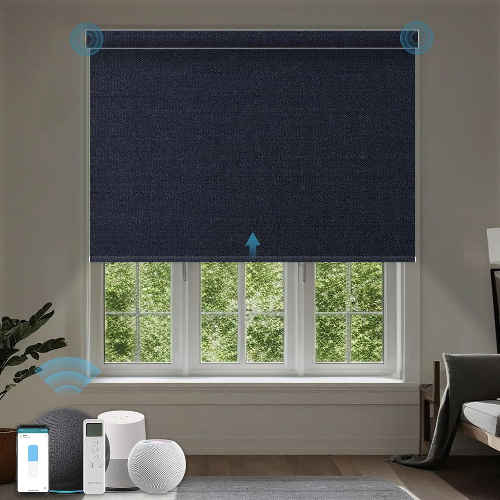Motorized Roller Shade, 100% Blackout Smart Window Blinds Work with Homekit, Alexa, Google Home, Remote Control, Electric Blinds with USB/Solar Pannel,Dark Onyx Black