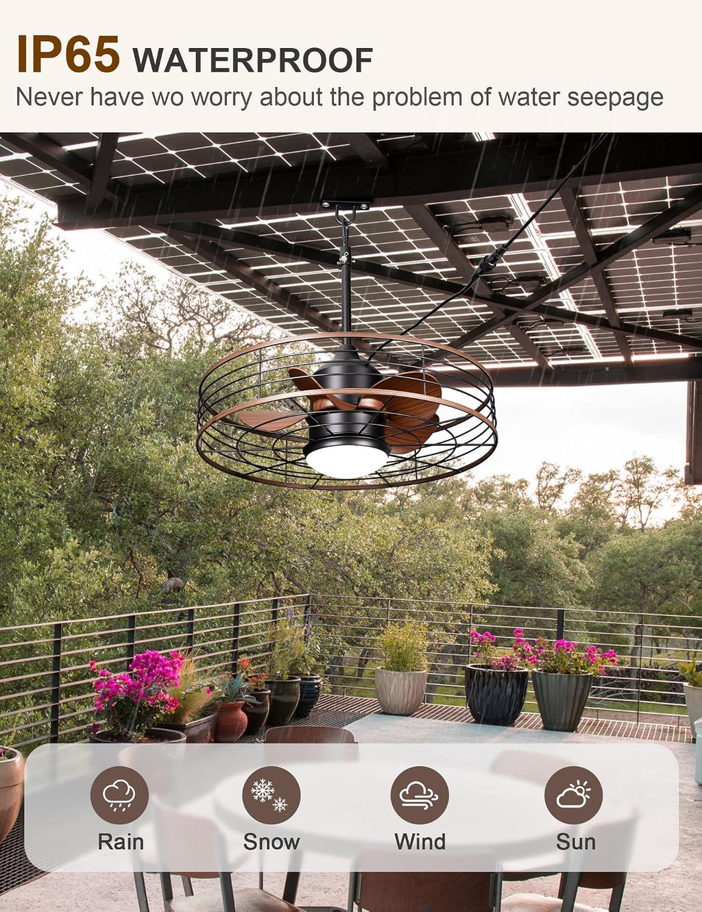 Dawn Whisper 24' Wet Rated Outdoor Ceiling Fans with Light Waterproof Outdoor Fans for Patio Porch Pergola Pavilion Plug in Hanging Gazebo Ceiling Fan with 3CCT 6-Speed DC Motor