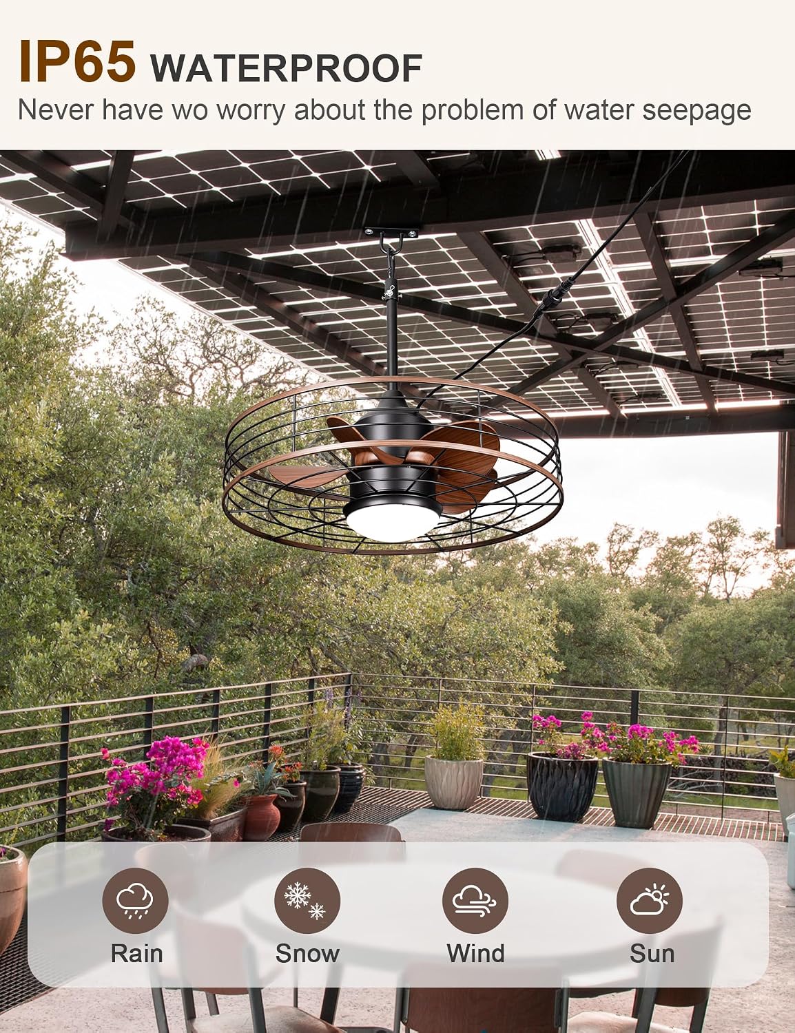 Dawn Whisper 24' Wet Rated Outdoor Ceiling Fans with Light Waterproof Outdoor Fans for Patio Porch Pergola Pavilion Plug in Hanging Gazebo Ceiling Fan with 3CCT 6-Speed DC Motor