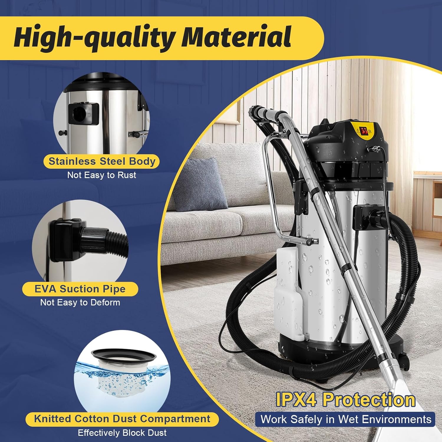 40L Commercial Carpet Cleaning Machine, 1000W Professional 3in1 Carpet Spraying Floor Brush Cleaner Extractor Vacuum Deep Cleaning Washing Machine Portable Carpet Cleaner for Carpet and Upholstery