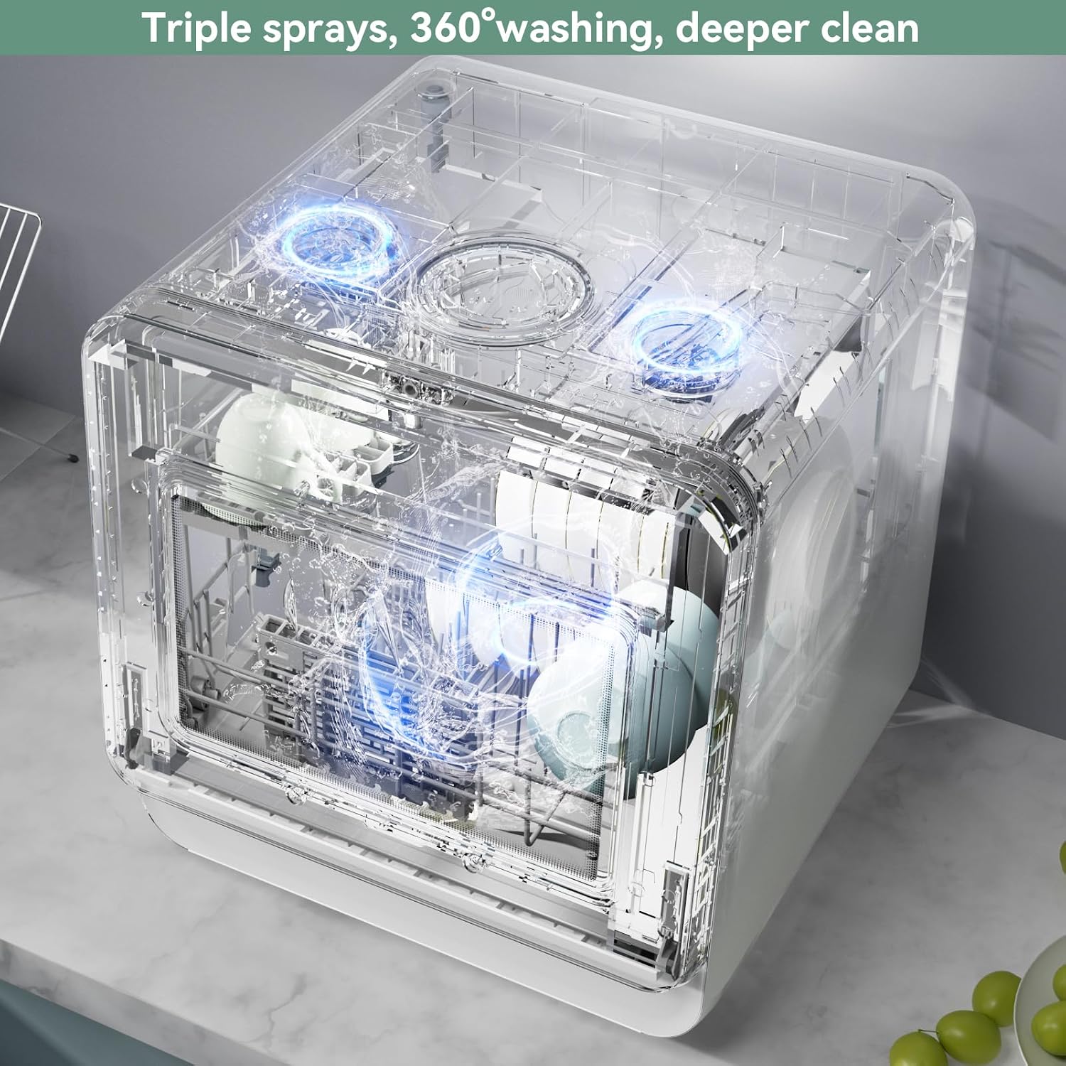 Hermitlux Countertop Dishwasher, Energy Star Portable Dishwashers Mini with 5 Place Settings, 8 Washing Programs & Color Screen, 5-Liter Built-in Water Tank for Apartments & RVs, No Hookup Needed