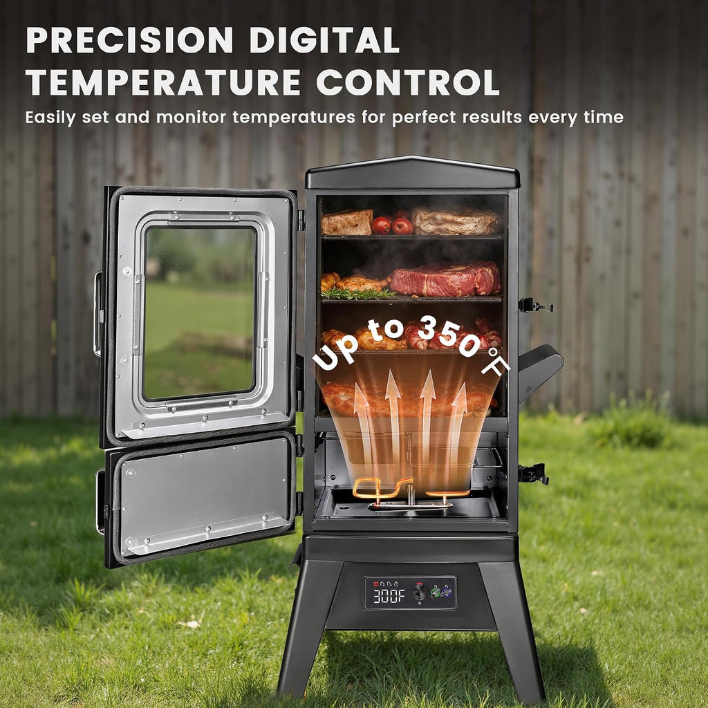 Digital Electric Smoker with Cover, LED Display Build in Meat Probe Large Capacity BBQ Smokers, 4 Racks Smoke More with 633 sq in Cooking Area