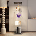 JT Glass Display Cabinet 4 Shelves with Light and Door, Easy to Install, Solid Tempered Glass, Floor Standing Curio Bookshelf for Living Room Bedroom Office (Black)