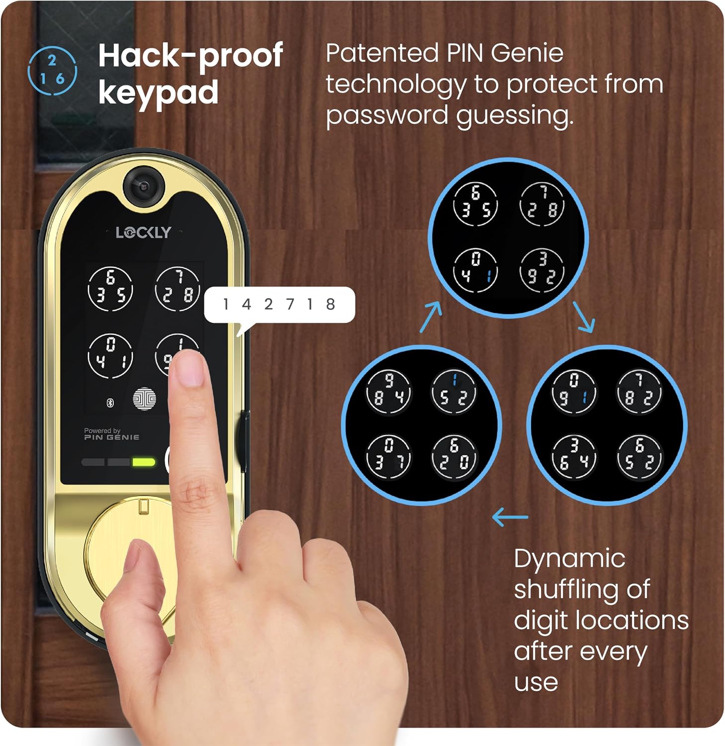 Lockly Vision Smart Lock with HD Video Doorbell, Fingerprint Door Lock for Front Door, Touchscreen Keypad, App Control, Auto Lock, No Monthly Fee - Brushed Gold