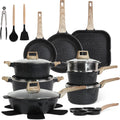 Pots and Pans Set, Nonstick Kitchen Cookware Sets，23Pcs Black Granite Induction Non-Toxic Healthy Kitchen Cooking Set w/Frying Pans, Saucepans, Griddle, EggPan（PFOS, PFOA Free）