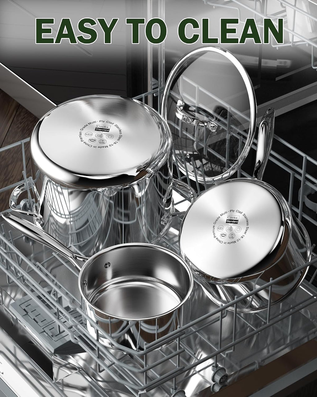 Cooks Standard Multi-ply Clad Stainless Steel Cookware Set, Includes Saucepans and Stockpot with Lids, Cool Grip Handles, Induction Compatible, Dishwasher and Oven Safe, 6-Piece
