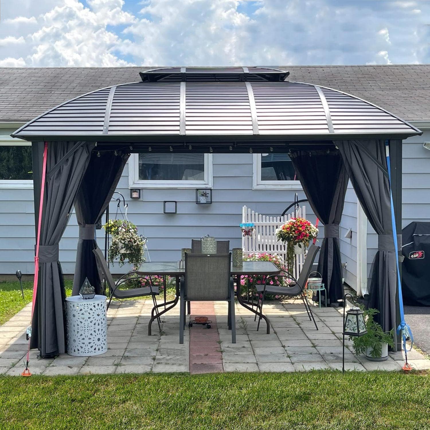 10' x 12' Hardtop Gazebo Outdoor Aluminum Gazebo Arc Grill for Patios Deck Backyard,Galvanized Steel Double Roof,Curtain&Netting by domi outdoor living