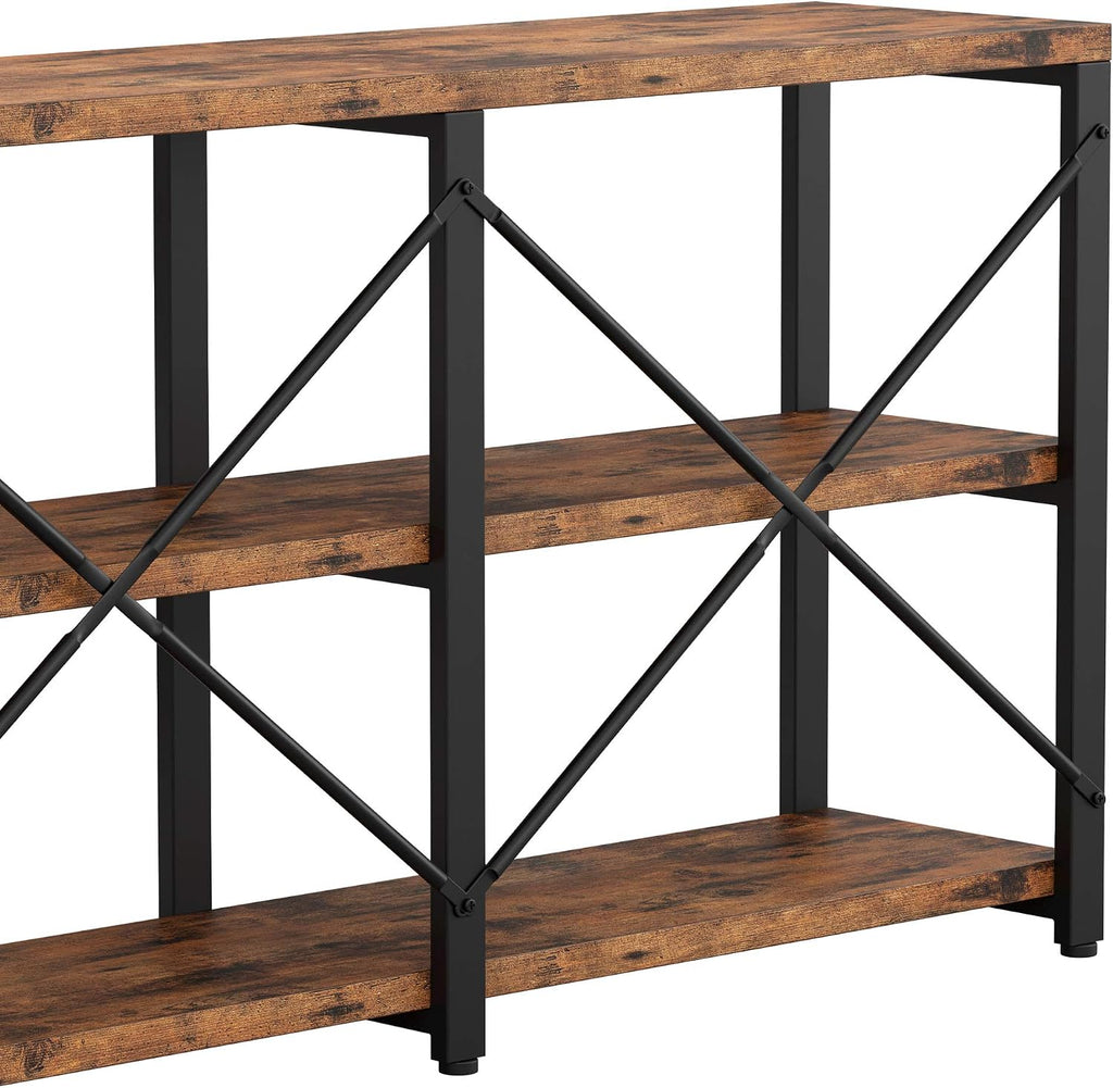 IRONCK Bookshelf Double Wide 47 in 3-Tier, Industrial Bookcases, Wood and Metal Bookshelves, Book Shelves for Home Office Decor Display