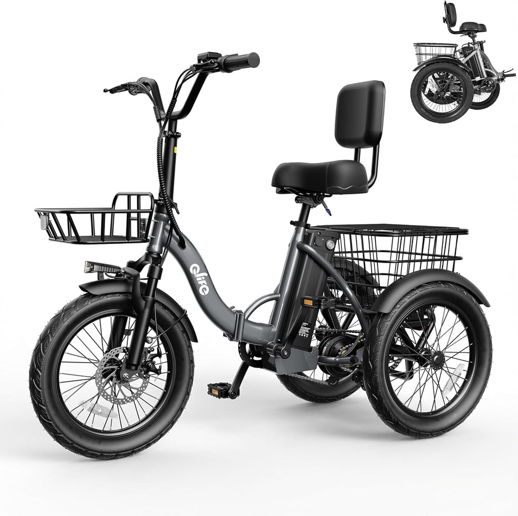 Qlife Triker Electric Bike, Peak 1200W Brushless Motor Folding Trike Ebike, 499Wh Removable Battery, Step-Thru 3 Wheel Electric Bicycle, Up to 55 Miles, 18 Tire Tricycle for Adults