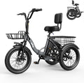 Qlife Triker Electric Bike, Peak 1200W Brushless Motor Folding Trike Ebike, 499Wh Removable Battery, Step-Thru 3 Wheel Electric Bicycle, Up to 55 Miles, 18 Tire Tricycle for Adults