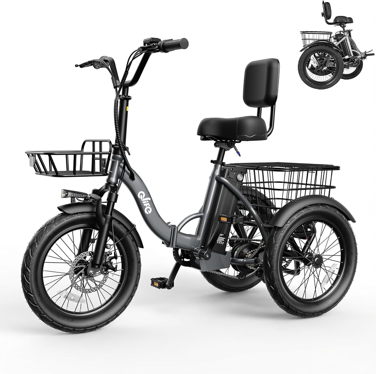 Qlife Triker Electric Bike, Peak 1200W Brushless Motor Folding Trike Ebike, 499Wh Removable Battery, Step-Thru 3 Wheel Electric Bicycle, Up to 55 Miles, 18 Tire Tricycle for Adults
