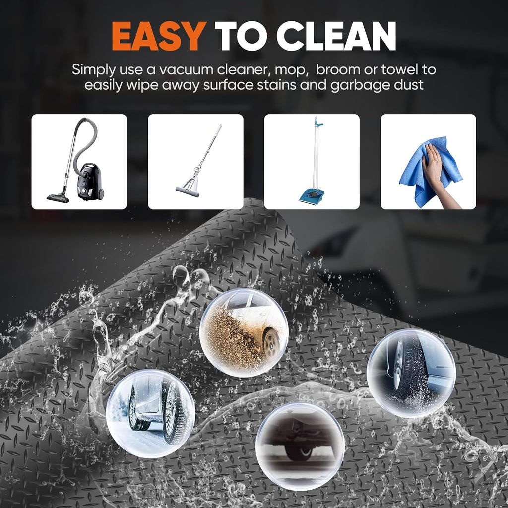 FAHKNS 8.1x21 FT Garage Floor Mat, Diamond Plate PVC Flooring Roll 2.8mm Thickened Garage Mats for Under Car, 170 SQFT Heavy Duty Non-Slip Rubber Floor Parking Mat for Trailer SUV Basement Gym (Black)