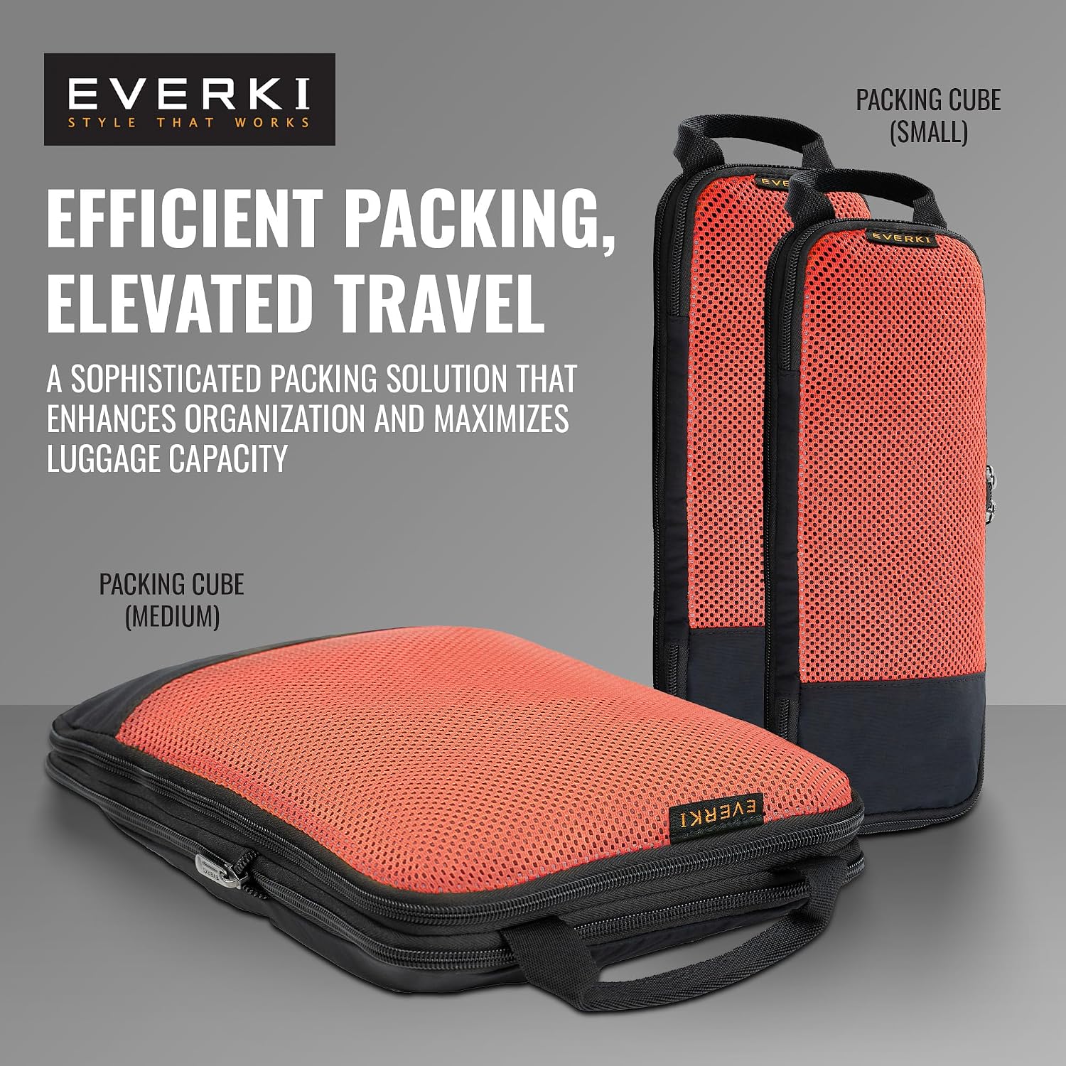 EVERKI Atlas Business Laptop Backpack Bundle + Compression Packing Cube Set - Packing Cubes for Backpack & Trolley 4.6L & 9L + 29L/32L Laptop Backpack for Work, Travel, Men & Women - Black & Orange