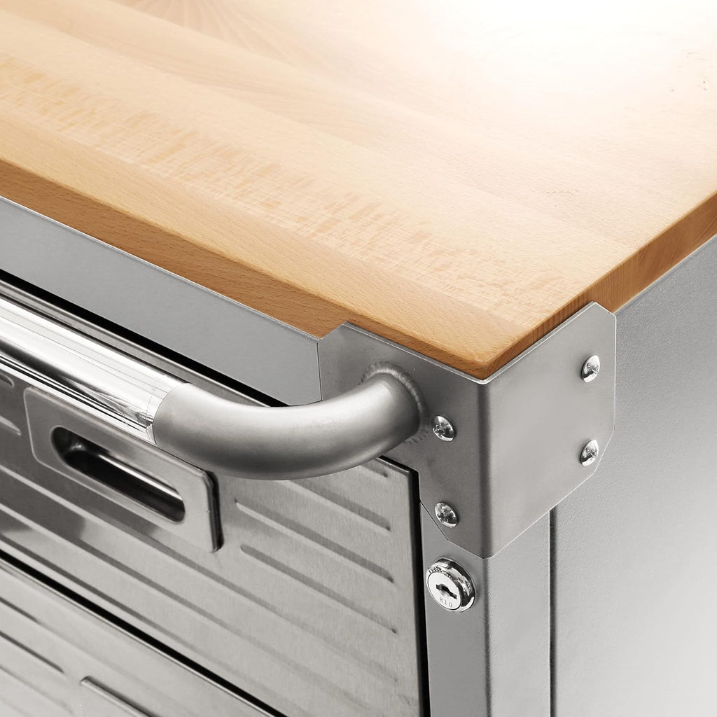 Seville Classics UltraHD Heavy Duty Rolling Cabinet Workbench Table w/Solid Wood Top, Workstation for Garage, Office, Workshop, Granite, 1-Door, 4-Drawer (28' W x 20' D)