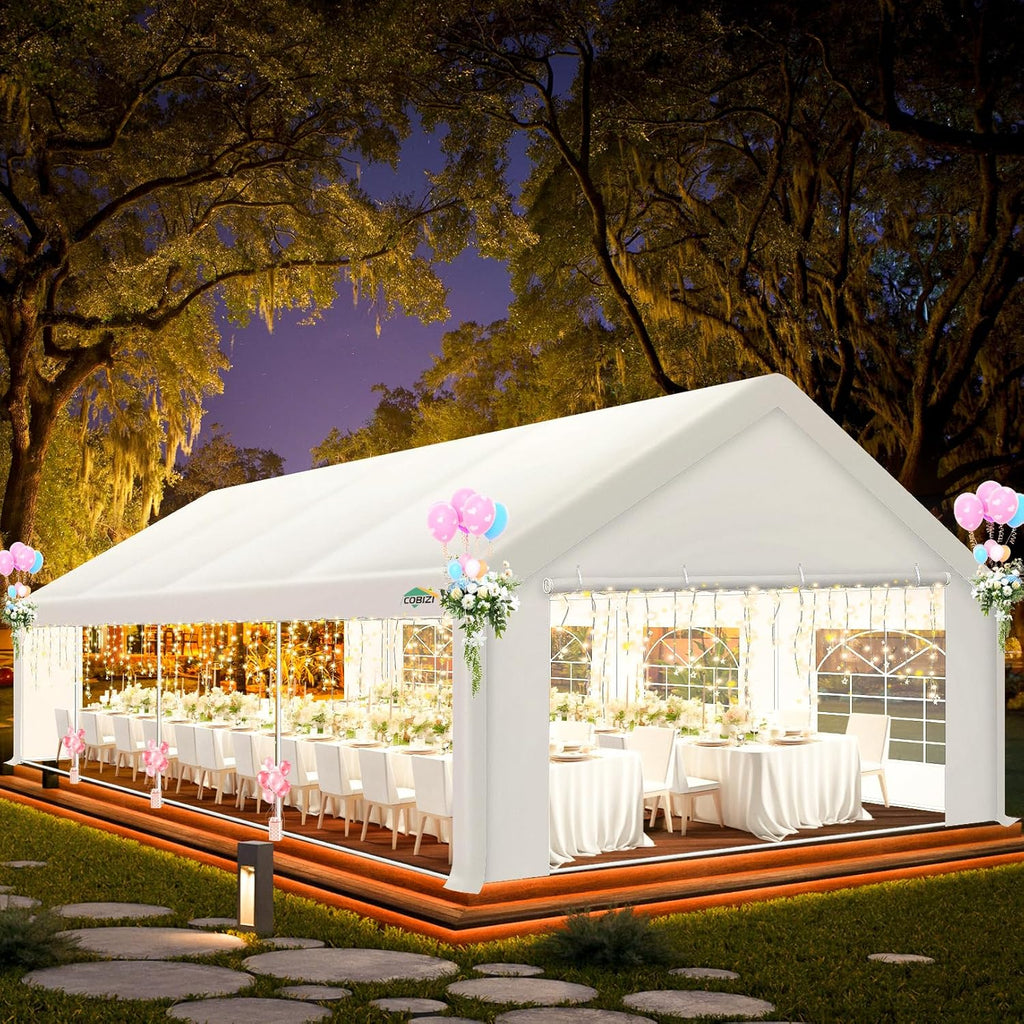 COBIZI 20x30 Party Tent Heavy Duty, Large Outdoor Wedding Tents for Parties with 8 Sidewalls & Built-in Sandbags,Waterproof Event Canopy Gazebo Commercial Tent for Carport,Camping,Patio,Windproof