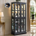 Glass Display Cabinet, 69' H Curio Cabinet with Adjustable Shelves and 4 Glass Doors, Light Bulb Included, Elegant Antique Showcase, Rack for Living Room/Home Office (Black)