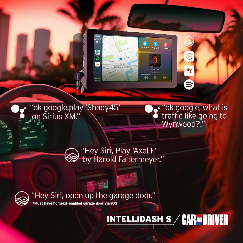 Car and Driver INTELLIDASH 7' HD Touchscreen – Portable Apple CarPlay Wireless Android Auto Screen for Car, Bluetooth Stereo, Backup Camera Support, Mirror Link, GPS Navigation, Siri, Google, SiriusXM