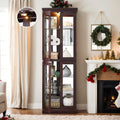 Lighted Curio Cabinet 71' Vintage Glass Display Case with Adjustable Shelves, 4 Tempered Glass Doors, Bulb Included, Wooden Square Wine Bar China Cabinet for Living Room Liquor Storage (Dark Cherry)