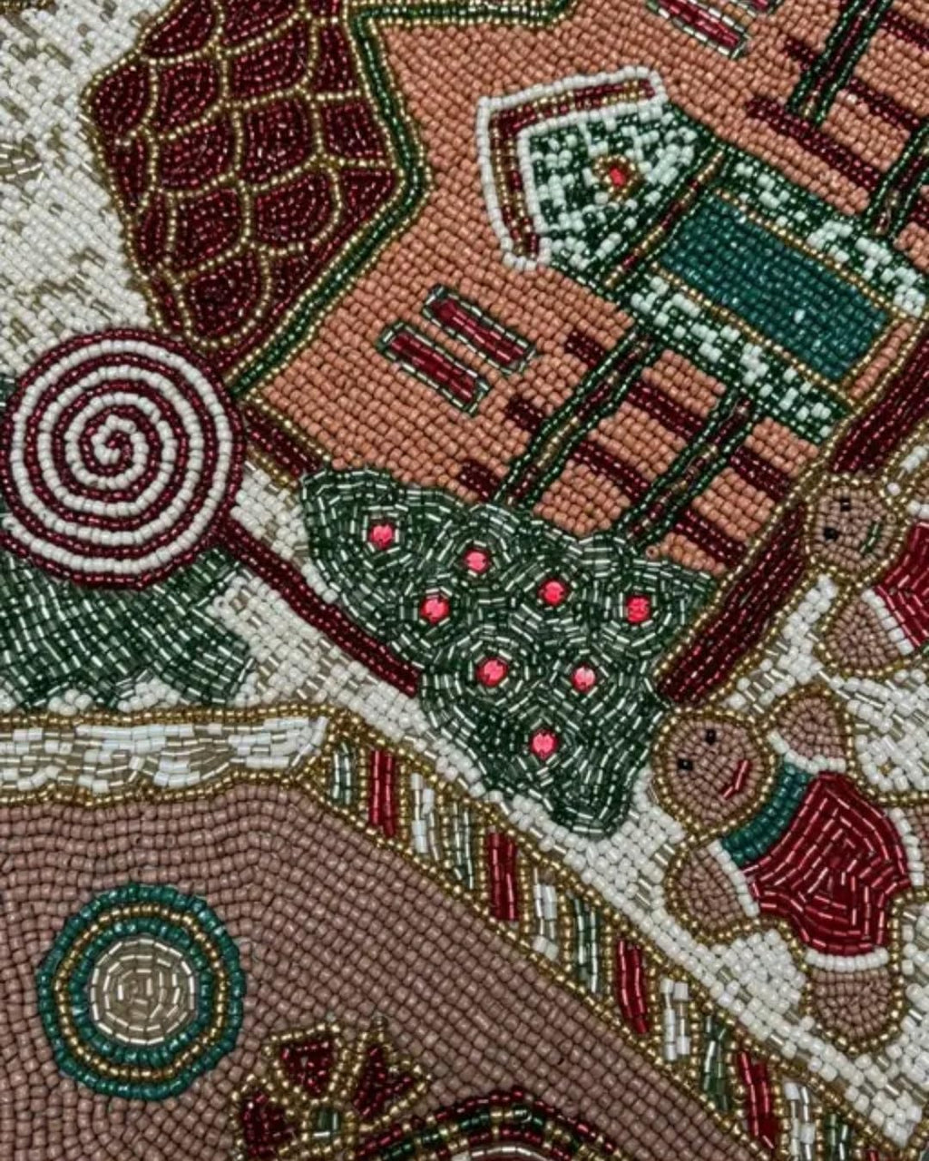 Beaded Table Runner, Christmas Gingerbread House Design, Holiday Winter Theme, Decorative Accent