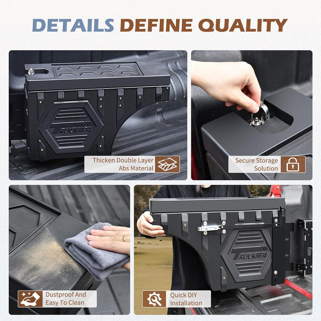 Truckiipa Truck Bed Storage Box, Universal Double Layer Thicken Truck Bed Toolbox Waterproof Lockable Wheel Well Tool Box for Truck, Swing Case Fit Most Truck Driver & Passenger Side, 20L/5.28GAL