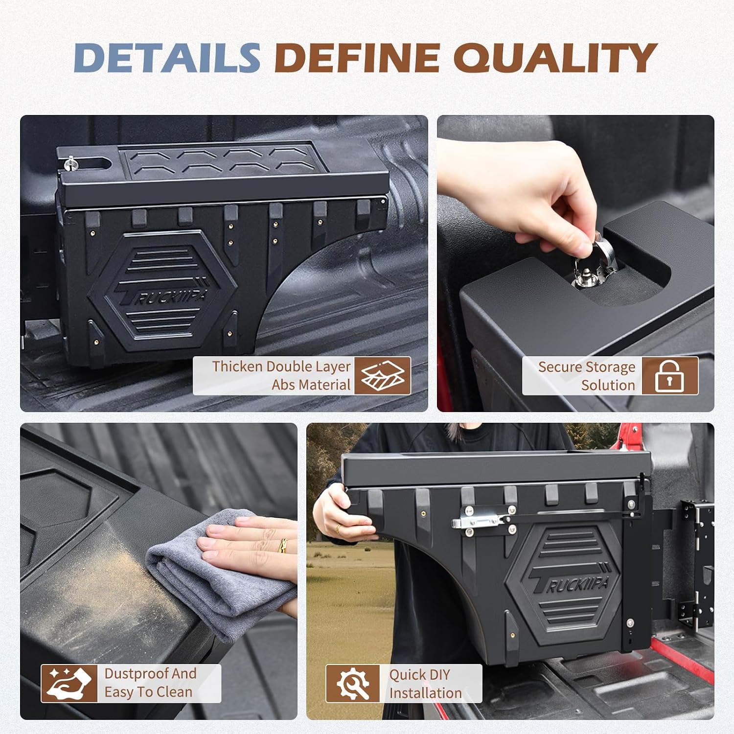 Truckiipa Truck Bed Storage Box, Universal Double Layer Thicken Truck Bed Toolbox Waterproof Lockable Wheel Well Tool Box for Truck, Swing Case Fit Most Truck Driver & Passenger Side, 20L/5.28GAL