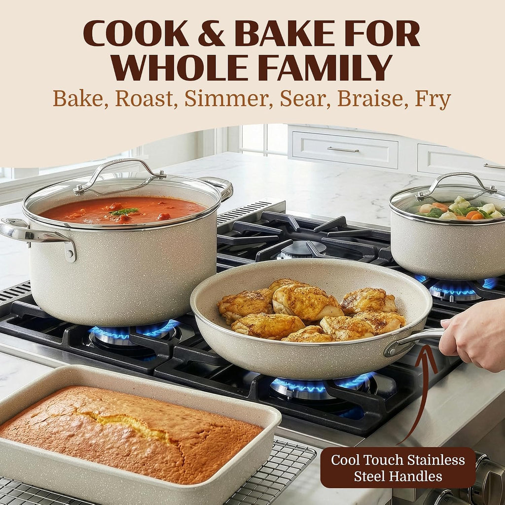 Granitestone Ceraluxe 20 Pc Ceramic Cookware Set Nonstick, Complete Pots and Pans Set Non Stick with 5 Pc Bakeware Set, Deep Frying Pan Set, & Steamer, Non Toxic PFOA Free, Oven & Dishwasher Safe
